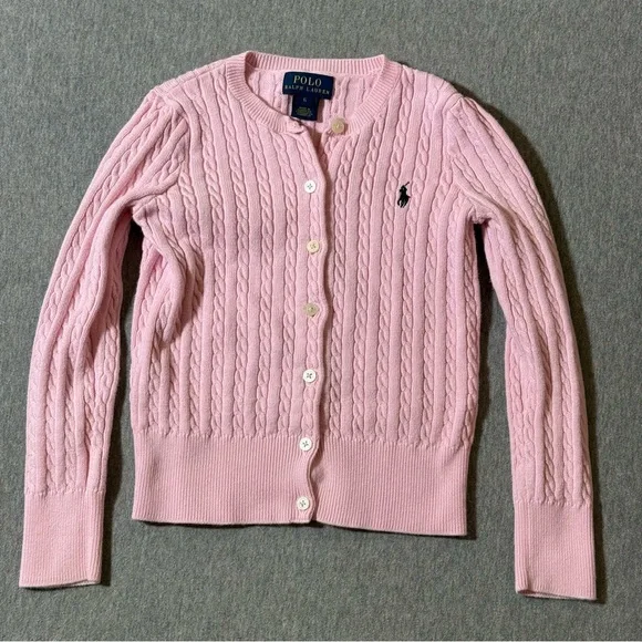 Polo Ralph Lauren Cardigan Sweater Girls Size 6 Button Up Cable Knit Youth Pony - Picture 1 of 3